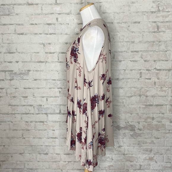 Free People | Tan & Burgundy Sleeveless Floral Snap Out of It Swing Dress - Picture 5 of 6